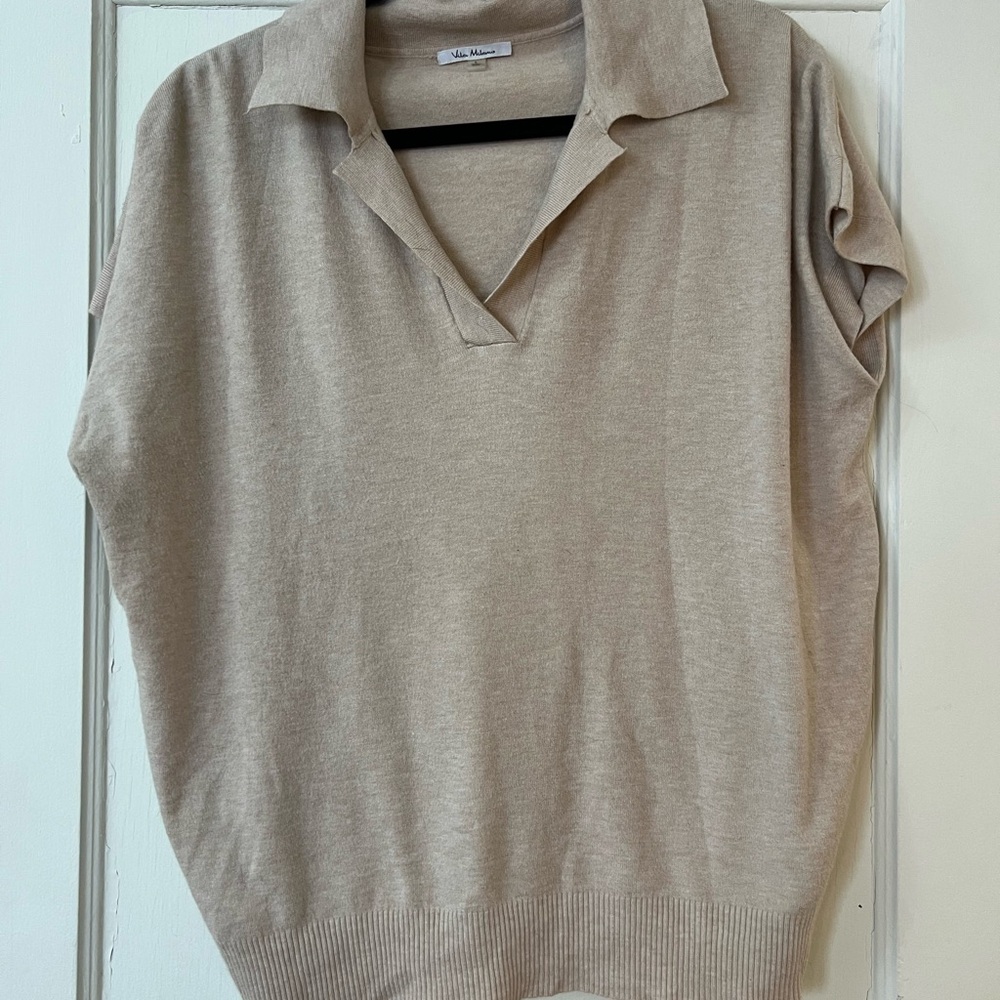 Vila Milano Cream Polo Collar Knit Top